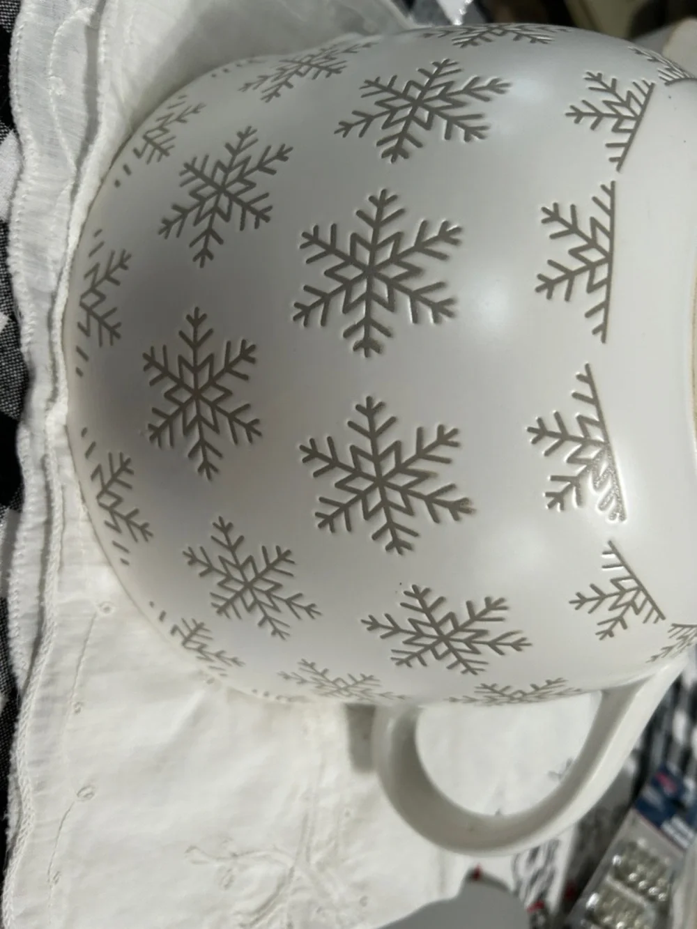 Crate&Barrel White and Silver Snowflake Mixing Bowl